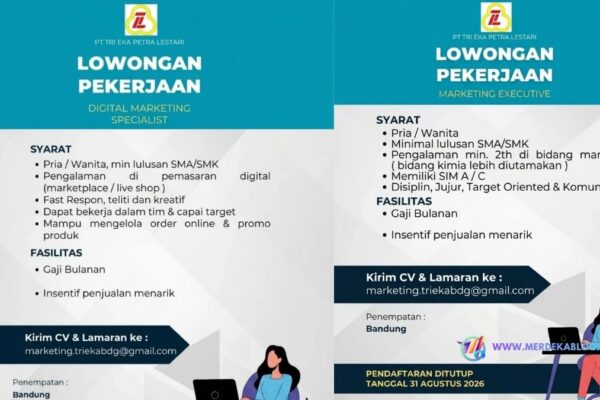 Lowongan Kerja Digital Marketing Specialist PT Tri Eka Petra Lestari Bandung Terbaru 2026